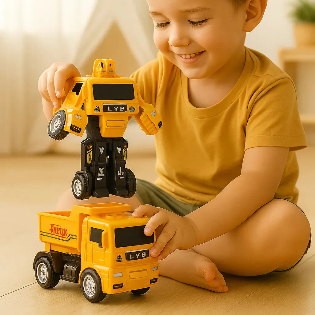 Kid is playing with the robo toy truck from Cuddlebear