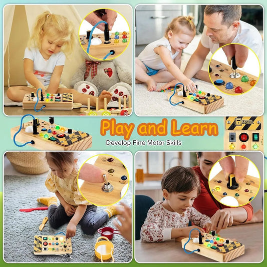 Educational Wooden Activity Board with LED Lights – Montessori Style